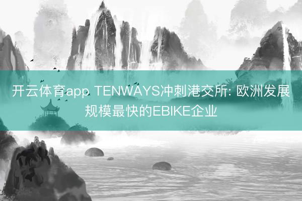 开云体育app TENWAYS冲刺港交所: 欧洲发展规模最快的EBIKE企业