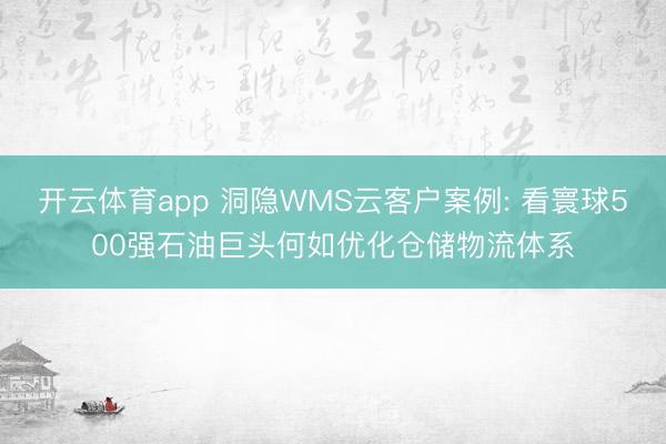 开云体育app 洞隐WMS云客户案例: 看寰球500强石油巨头何如优化仓储物流体系