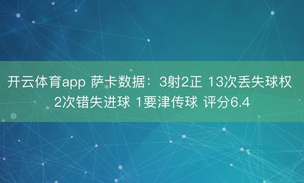 开云体育app 萨卡数据:3射2正 13次丢失球权 2次错失进球 1要津传球 评分6.4