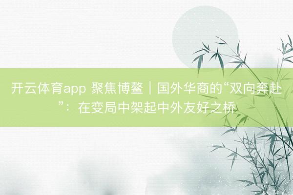 开云体育app 聚焦博鳌|国外华商的“双向奔赴”:在变局中架起中外友好之桥