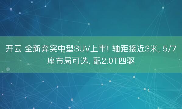 开云 全新奔突中型SUV上市! 轴距接近3米, 5/7座布局可选, 配2.0T四驱