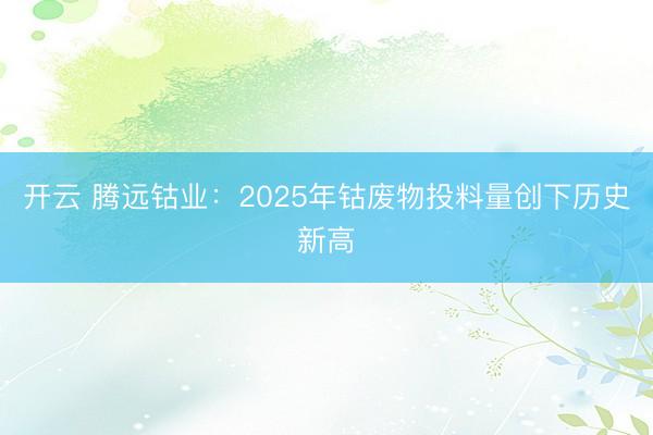 开云 腾远钴业：2025年钴废物投料量创下历史新高